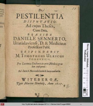 De Pestilentia Disputatio