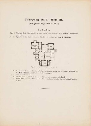 Jagdschloss für den Grafen von Renard: Inhaltsverzeichnis, Grundriss (aus: Architektonisches Skizzenbuch, H. 126/3, 1874)