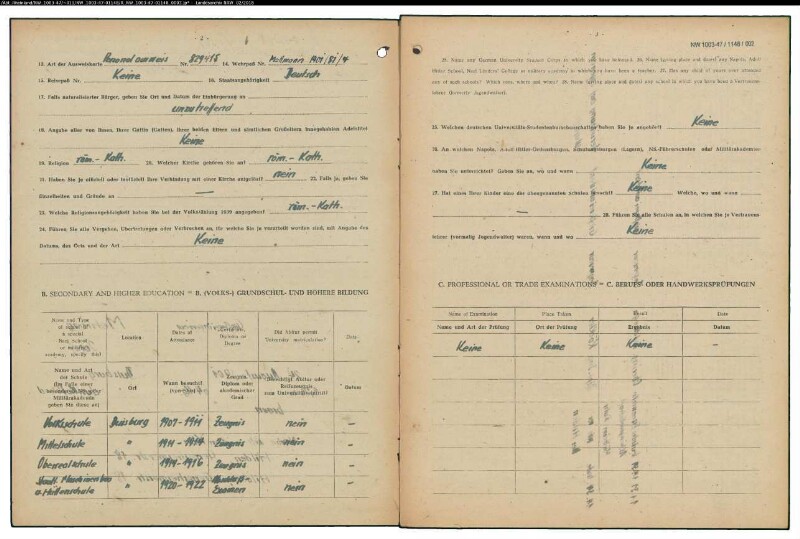 Entnazifizierung Josef Mehring , geb. 24.08.1901 (Ingenieur)