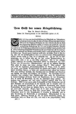 Vom Geist der neuen Kriegsdichtung : (Schluß)