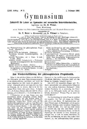 Zur Wiedereinführung der philosophischen Propädeutik