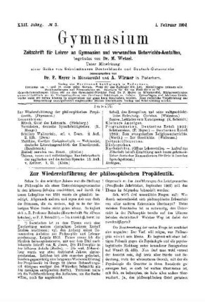 Zur Wiedereinführung der philosophischen Propädeutik