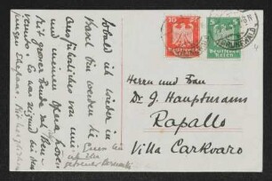 Brief von Christoph Bernoulli an Gerhart Hauptmann und Margarete Hauptmann