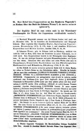 II. Der Brief des Coppernicus an den Domherrn Wapowski zu Krakau über das Buch des Johannes Werner de motu octavae sphaerae