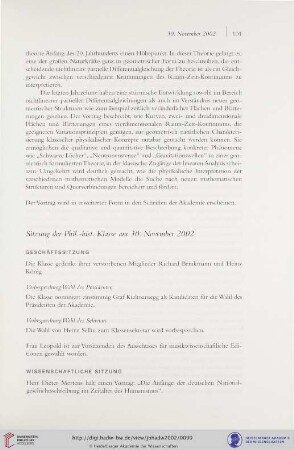 Sitzung der Phil.-hist. Klasse am 30. November 2002