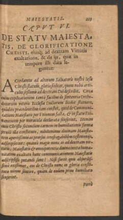 Caput VI. De Statu Maiestatis, De Glorificiatione Christi ...