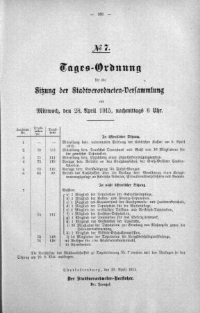 Tages-Ordnung No. 7. (70-77), 28. April 1915