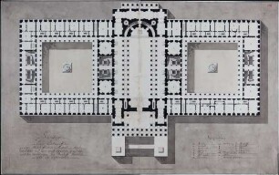 Entwurf einer bischöflichen Residenz mit Kathedrale - Grundriss des Hauptgeschosses