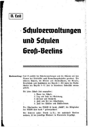 Schulverwaltungen und Schulen Groß-Berlins : Teil II