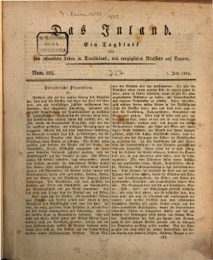 Das Inland : ein Tagblatt für das öffentliche Leben in Deutschland, mit vorzüglicher Rücksicht auf Bayern. 1829,2, 1829,7/12
