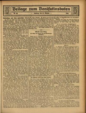 Ausgabe vom Sonntag, den 18. Oktober 1914.