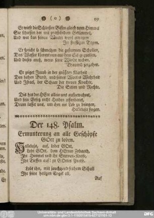 Der 148. Psalm. Ermunterung an alle Geschöpfe Gott zu loben.