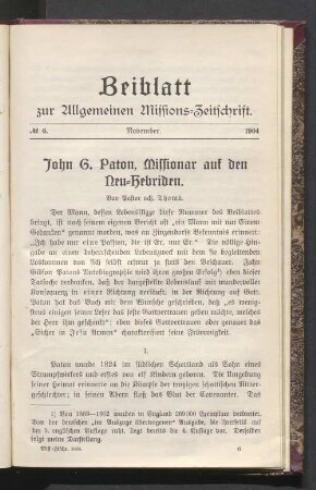 Beiblatt N° 6. November. 1904