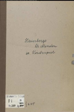 Kirchenbuchduplikat der evangelischen Gemeinde Hausberge, Kreis Minden (GHT 1851-1860) (Gemeinde: Evangelische Gemeinde Hausberge)