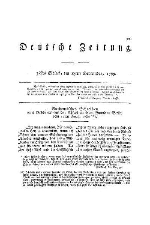 Authentisches Schreiben : eines Rabbiners aus dem Elsaß an seinen Freund in Berlin, vom 11ten August 1789