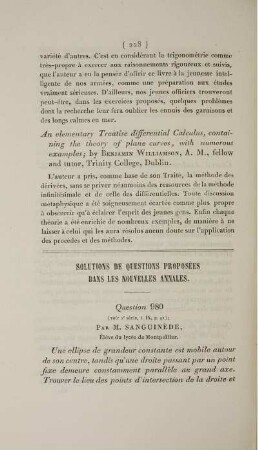 Solution de questions proposées dans les nouvelles annales.