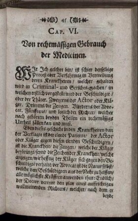 Cap. VI. Von rechtmässigen Gebrauch der Medicinen.