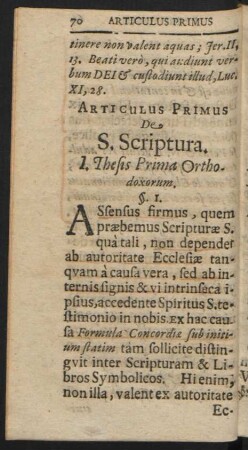 Articulus Primus De S. Scriptura