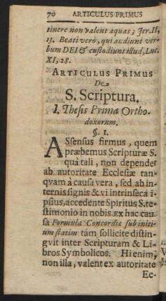 Articulus Primus De S. Scriptura