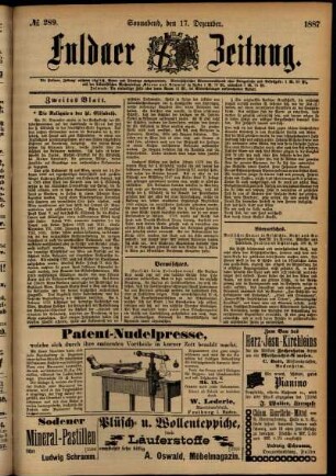 Ausgabe vom Samstag, den 17. Dezember 1887.