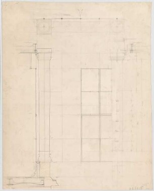 Thiersch, Friedrich von; Wiesbaden; Kurhaus - Säulen mit Fenster (Grundriss, Teilansicht, Schnitt)