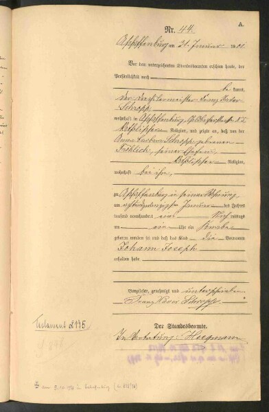 Standesamtsbuch der Stadt Aschaffenburg: Geburten 365/1900 - 184/1901