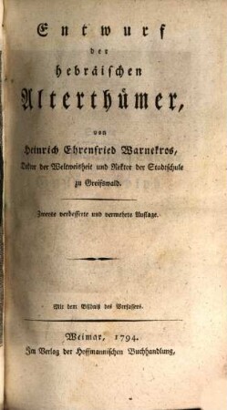 Entwurf der hebräischen Alterthümer