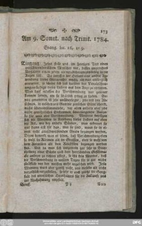 Am 9. Sonnt. nach Trinit. 1784. Eavng. Luc. 16, 1 - 9.
