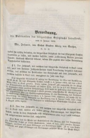 Verordnung, die Publication des bürgerlichen Gesetzbuchs betreffend; vom 2. Januar 1863.