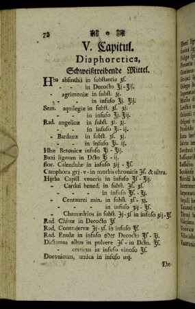 V. Capitul. Diaphoretica, schweißtreibende Mittel.