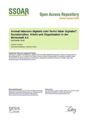 Animal laborans digitalis oder homo faber digitalis? Sozialstruktur, Arbeit und Organisation in der Wirtschaft 4.0