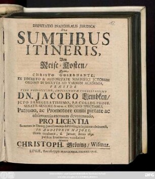 Disputatio Inauguralis Juridica De Sumtibus Itineris