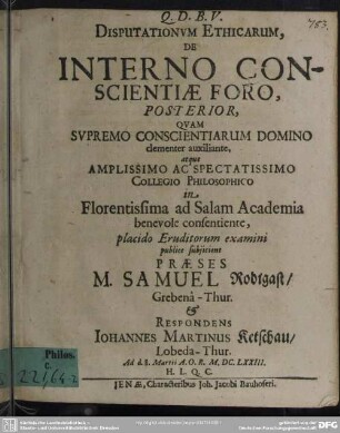 2: Disputationem ethicarum de interno conscientiae foro ...