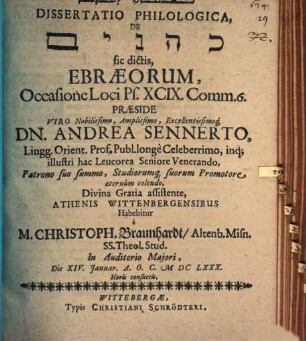Diss. philol. kohanîm sic dictis, Ebraeorum, occasione loci Ps. XCIX, comm. 6