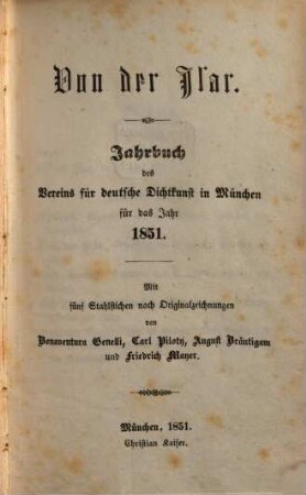 Von der Isar : Jahrbuch des Vereins für Deutsche Dichtkunst in München für das Jahr .., 1851