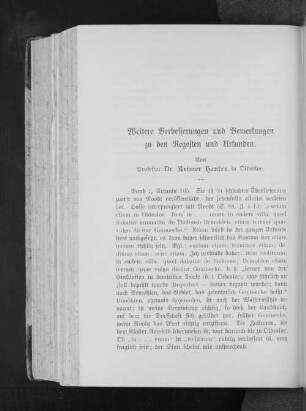 Weitere Verbesserungen und Bemerkungen zu den Regesten und Urkunden