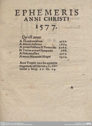 Ephemeris Anni Christi 1577.