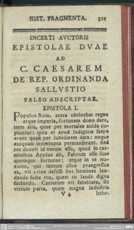 Incerti Auctoris Epistolae Duae Ad C. Caesarem De Rep. Ordinanda Sallustio Falso Adscriptae