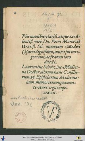 Piis manibus clariß. atque excellentiß. Dn. Petri Monavii ...