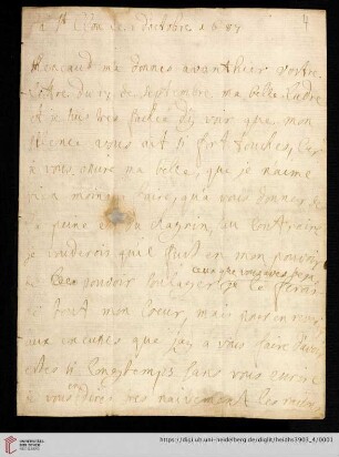 Elisabeth Charlotte (Liselotte) von der Pfalz - Briefe: Brief von Elisabeth Charlotte (Liselotte) von der Pfalz, Herzogin von Orléans, an Madame de Ludres