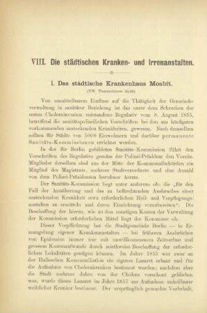 VIII. Die städtischen Kranken- und Irrenanstalten