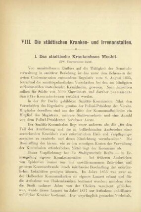 VIII. Die städtischen Kranken- und Irrenanstalten