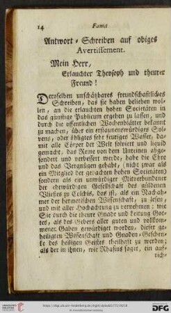 Antwort= Schreiben auf obiges Avertissement