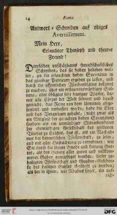 Antwort= Schreiben auf obiges Avertissement