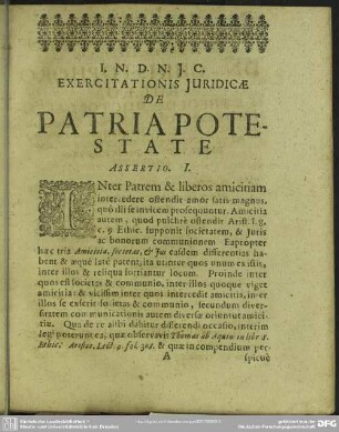 Exercitationis Juridicae de Patria Potestate