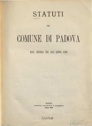 Statuti del comune di Padova dal secolo XII all'anno 1285