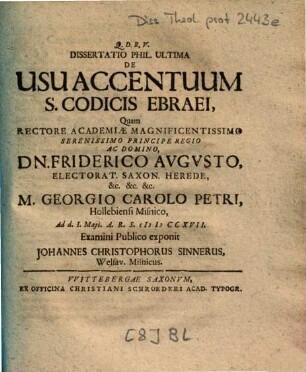 Dissertatio Phil. Ultima De Usu Accentuum S. Codicis Ebraei