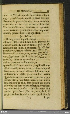 §. XXII. Quomodo dignosci ex illis possit, num effectus aliquis miraculosus sit, ostenditur