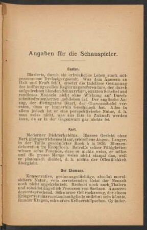 Angaben für die Schauspieler