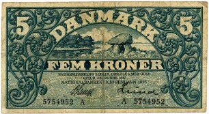 Geldschein, 5 Kroner, 1933